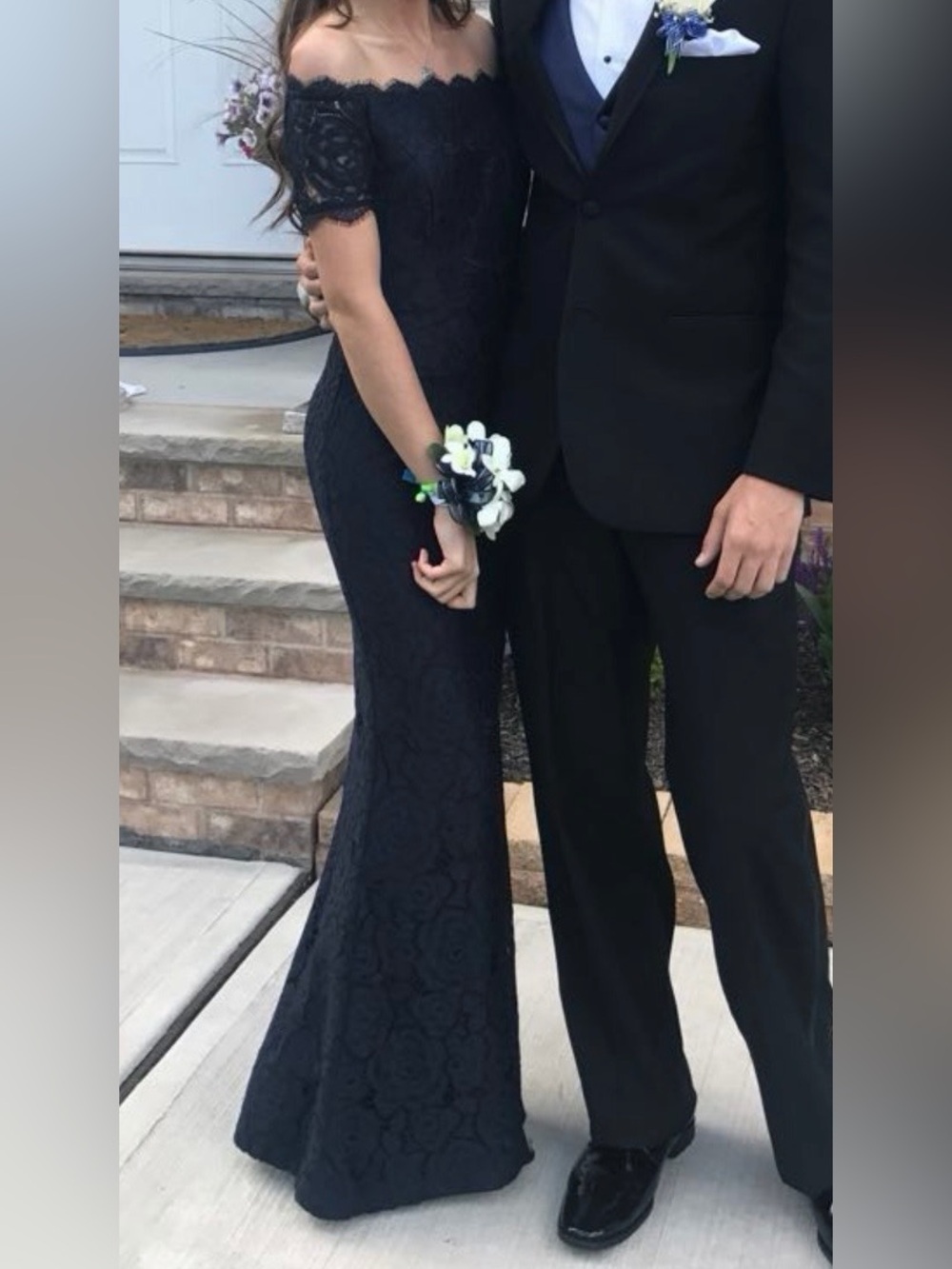 Black Off-Shoulder Lace Prom Dress